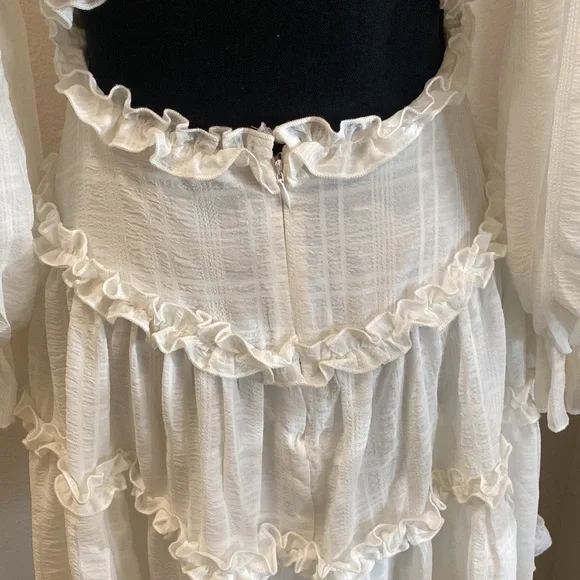 Selfie Leslie ruffle v neck white cut out long sleeve dress - Picture 10 of 14